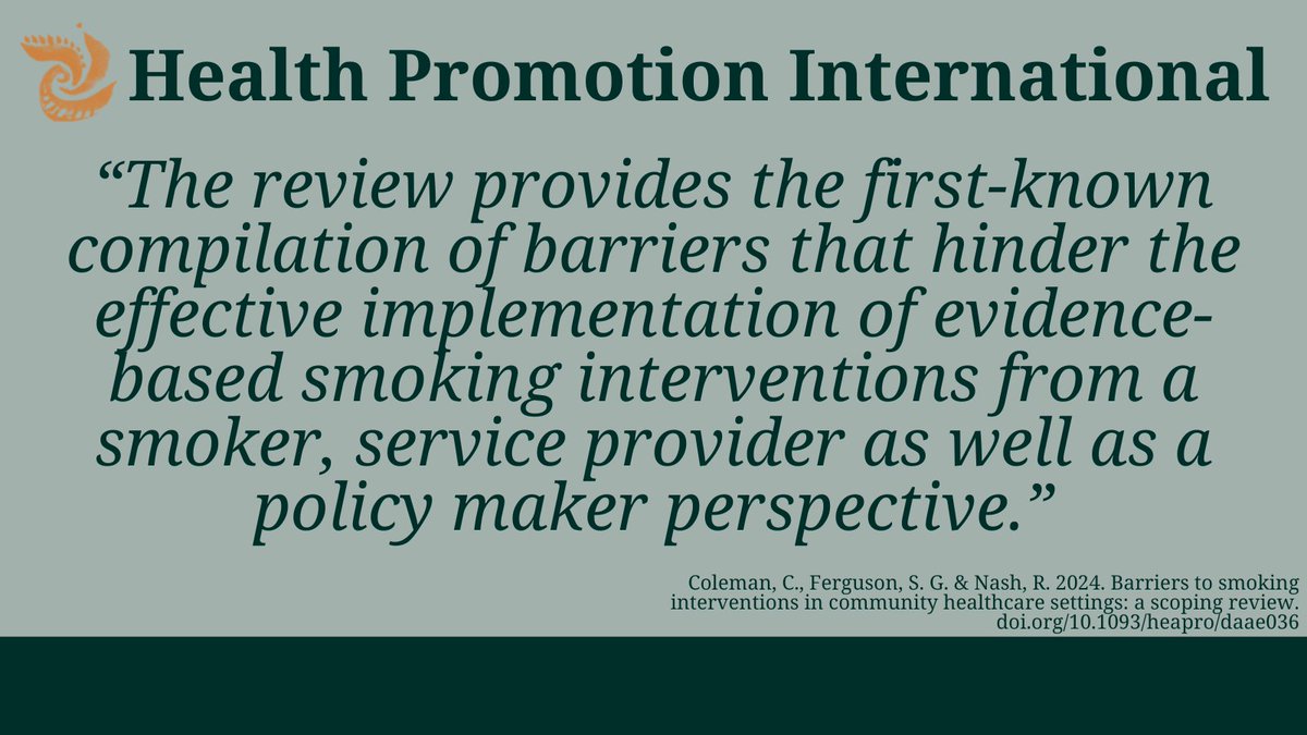 ⭐️ NEW at Health Promotion International 'These mutual barriers should be considered in future research, and in the design and implementation of future smoking cessation interventions to help more smokers successfully quit.' Read here: doi.org/10.1093/heapro… @PharmEducator