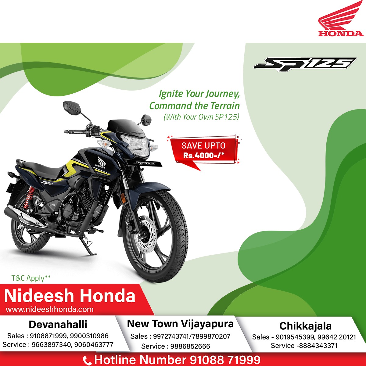 Ignite Your Journey with the Honda SP125! Command every terrain with your SP125 by your side. Save up to Rs. 4000* now! 🏍️ #HondaSP125 #RideWithPower
T&C Apply*
Book Now!!!
To know more, please visit:
nideeshhonda.com
📲9108871999
#NideeshHonda #SP125 #HondaIndia #Bike