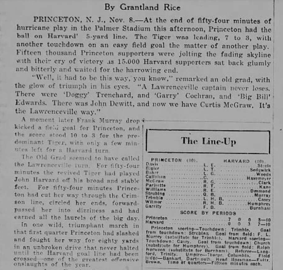 I put a Grantland Rice documentary while cleaning today, and they're talking about how great his ledes are. Thanks to newspapers-dot-com, I found one of his stories. Maybe I picked the wrong story, but this lede is kinda ... confusing? He needed an editor.