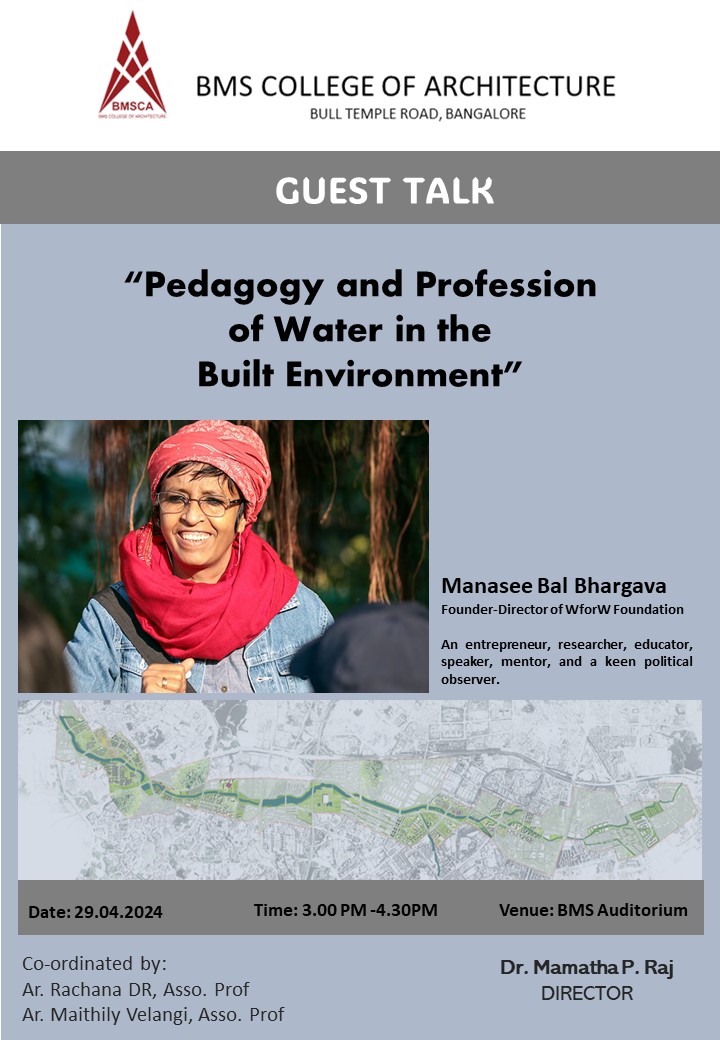 Greetings! For those in Bengaluru, look forward to discussing today, 'Pedagogy and Profession of Water in the Built Environment'. Hopefully in future at more Architecture-Planning-Design Schools that impose n impact the built environment. @WforWFoundation @waterrescon @woder_org