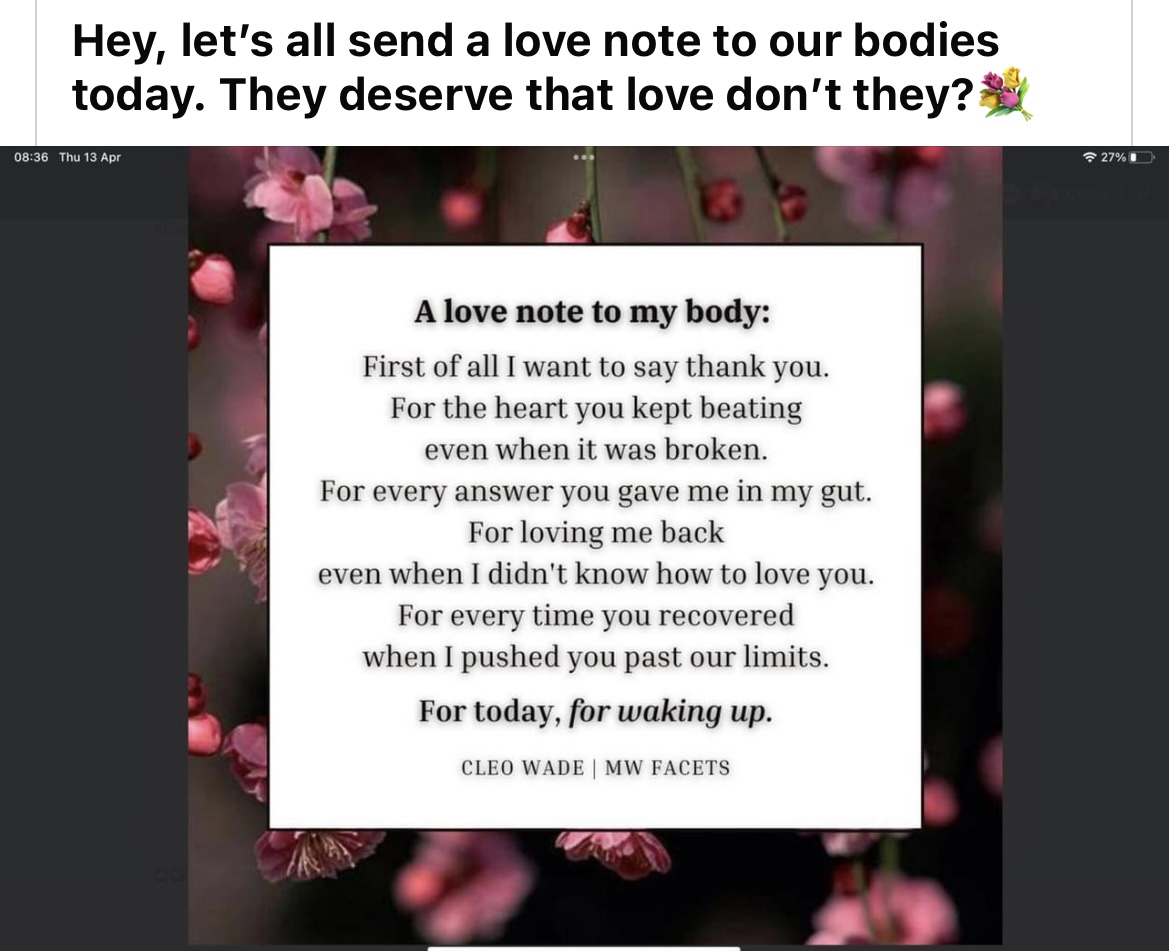 Your body deserves your love. Just notice how amazing it is. It does a great job every day 💜