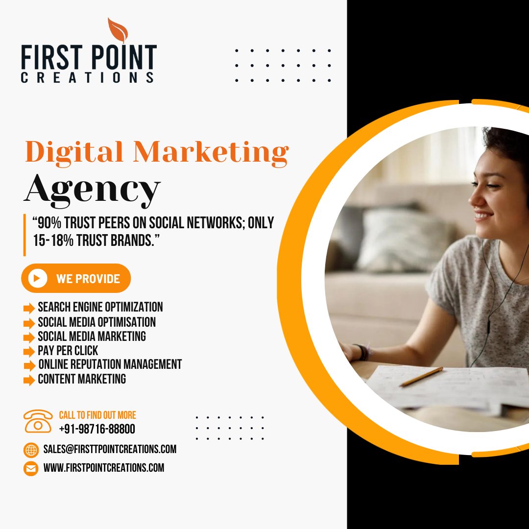 90% trust peers on social networks; only 15-18% trust brands. FOLLOW US @firstpointcreations Contact Details: ☎ +91 9871688800 | +91 (11) 41552455 🌐 firstpointcreations.com 📧 Email: sales@firstpointcreations.com ✅ WhatsApp Chat: wa.me/919871688800 #digitalmarketing #fpc