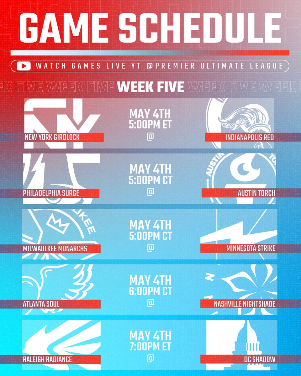 PremierUltimate's tweet image. Clear your Saturday -- we've got a full day planned. 🗓️ #WeekFive #PUL2024

@breakmarkulti is the Official Sponsor of PUL Regular Season Broadcasts