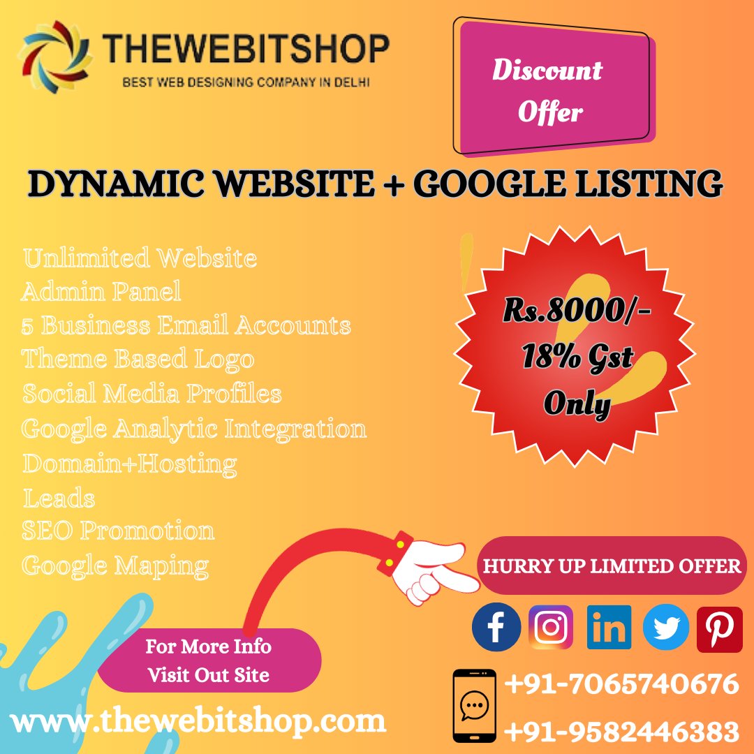 👉 Dynamic Website + Google Business Listing
👉 Limited Time Offer 💥
💰 Combo Pack Only Rs. 8,000/- + 18 % GST 
📞 +91-7065740676/9582446383
#DynamicWebsite #GoogleBusinessListing  #thewebitshopofficial 
#thewebitshop
📧 laxmi.thewebitshop@gmail.com
🌐 thewebitshop.com/web-designing.…