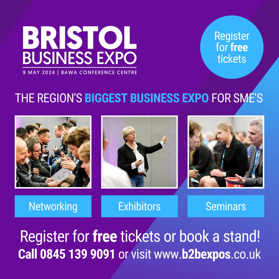 Join 250+ businesses at Bristol's BIGGEST Business Event - Register for FREE visitor tickets today or enquire about booking a stand to promote your business at the expo! 🎫 b2bexpos.co.uk/event/bristol-… #BristolExpo