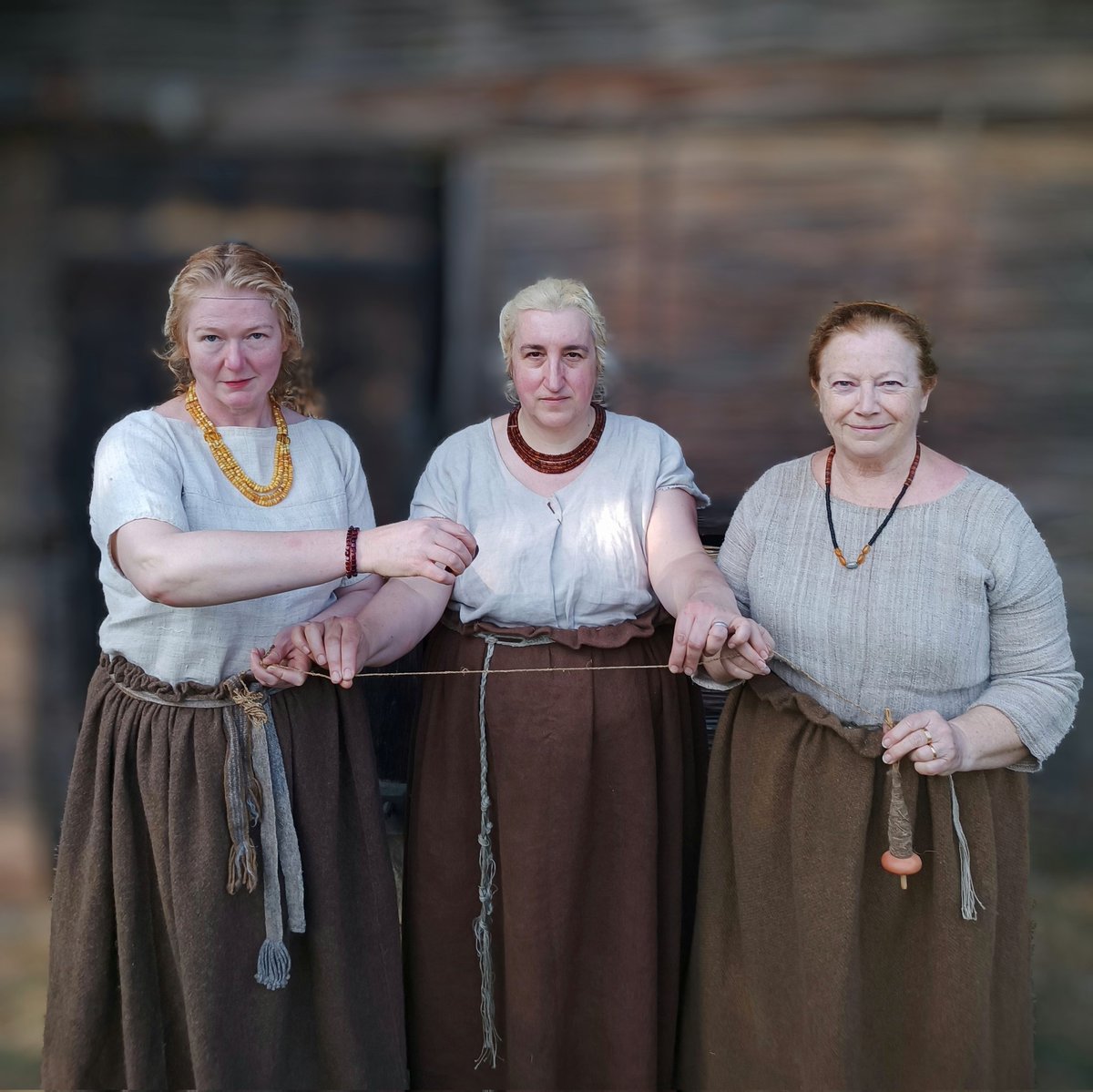 sallypointer's tweet photo. As the festival of experimental archaeology draws to a close, we have been channeling the Fates and spinning the tale of human existence, measured over the centuries and cut by the generations who come after us.

Sally Pointer, Jalea Ward, and Professor Linda Hurcombe https://t.co/7fhskvjR7t