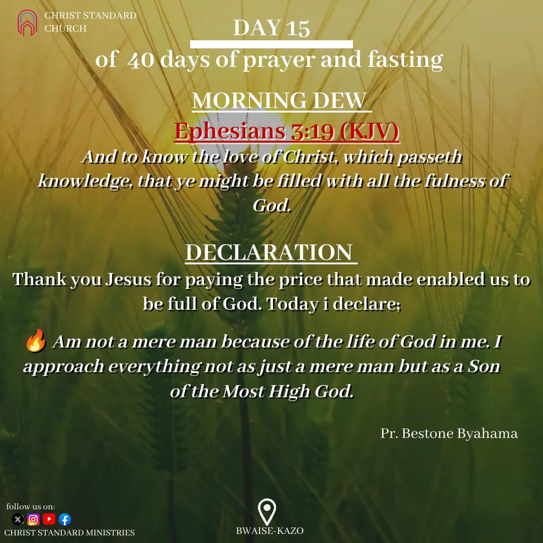 #Day15 of the 40 Days of Prayer and Fasting 🙏

🔥 Son of the Most High God 🙌🤩

#praiseGod #prayerandfasting #declaration #morningdew