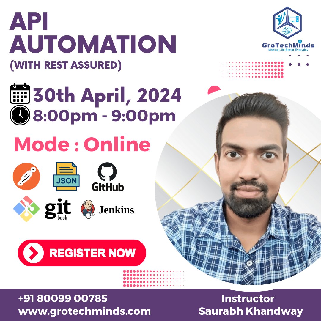 API Automation (with Rest Assured)

Batch Starts.

📅 30th April, 2024
⏲ 8:00pm - 9:00pm

To register for the course visit us 👉 : lnkd.in/getRTMhy

or call us on +91 80099 00785

#automationtesting #manualtesting #softwaretesting #softwwaredevelopment #software #api #