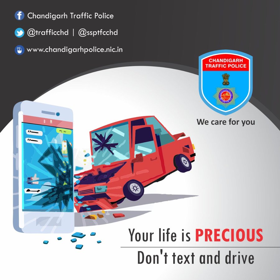 No text is worth a life. Never use mobile phones while driving, your life is precious for you and your loved ones. #ChandigarhTrafficPolice #DontTextWhileDriving #lifeisprecious #notextingwhiledriving #roadsafetytips #safetytips #driving #drivingtips #safedriving #WeCareForYou