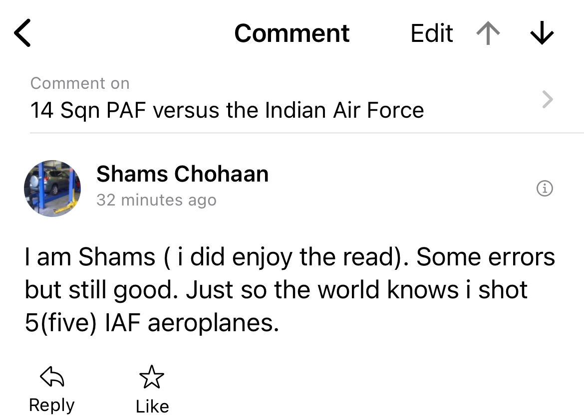 Nothing is better than a war participant commenting on the write-up, even with differing perspectives! #IAFHistory