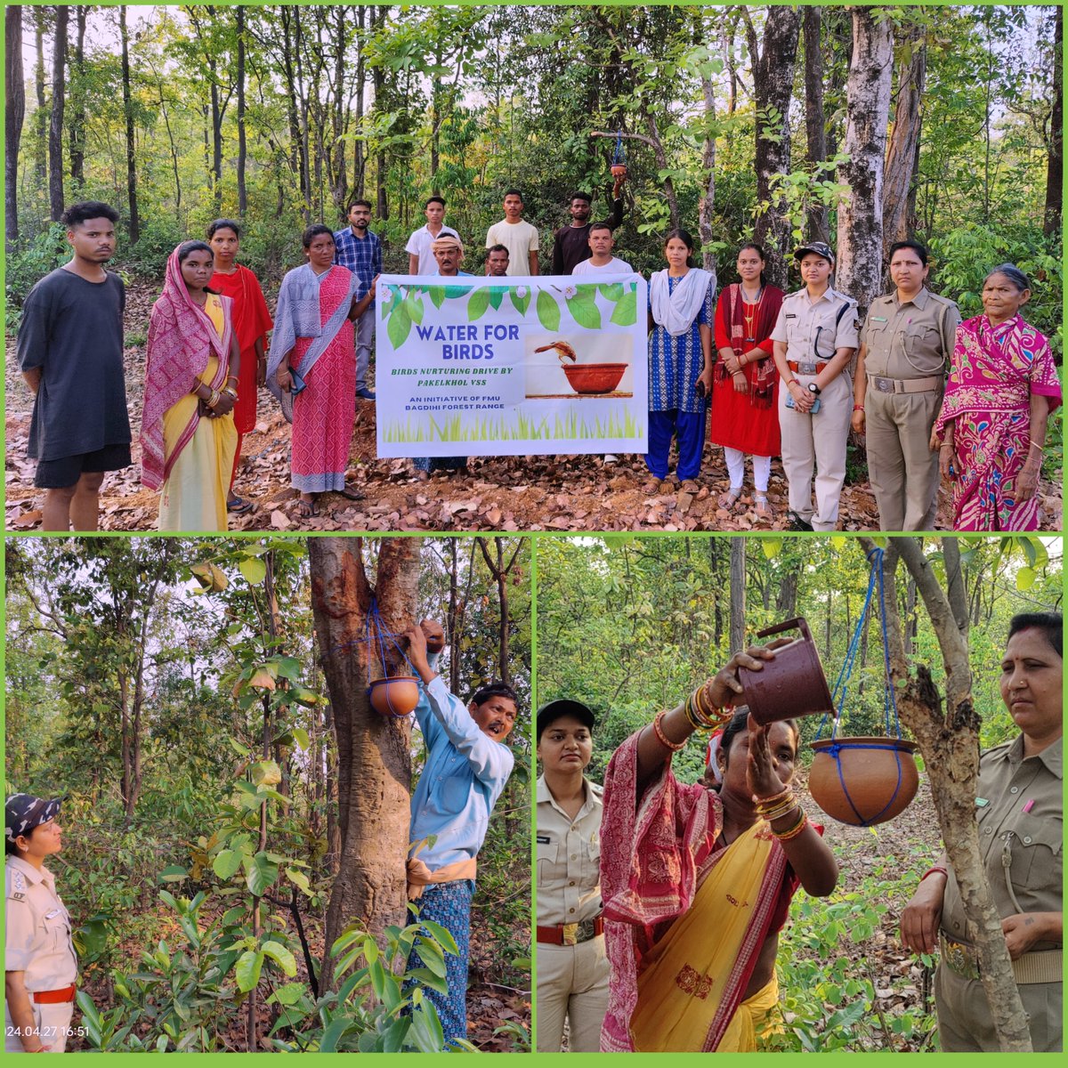 'Taking care of our feathered friends! The FMU Bagdihi team provides drinking water for birds by hanging earthen pots on trees at Pakelkhol VSS - a small gesture with a big impact. #NatureCare #CommunityEfforts' @CMO_Odisha  
 @pccfodisha 
@PCCFWL_Odisha 
@ForestDeptt