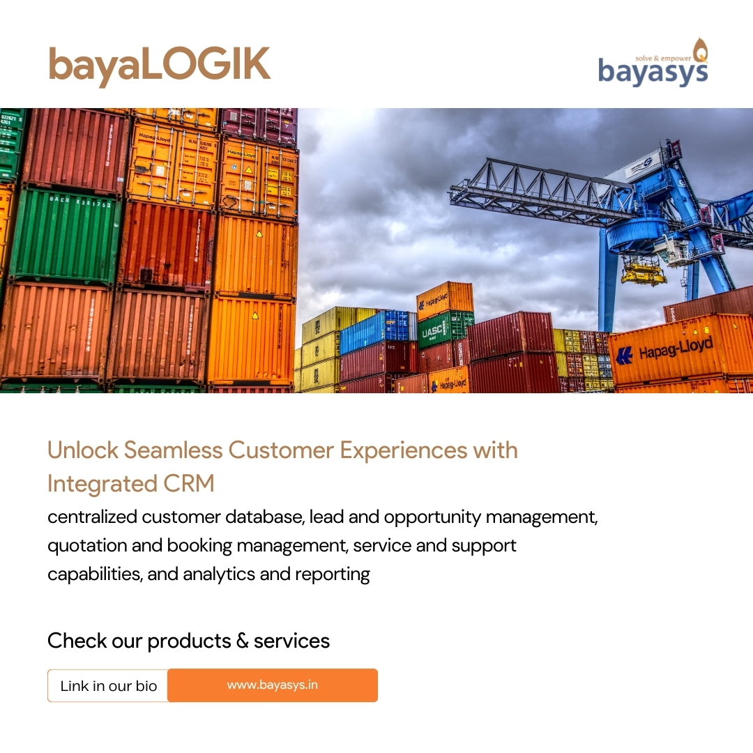 Harness the power of integrated CRM streamline processes, enhance collaboration, and deliver superior experiences with bayaLOGIK! #NVOCC #LogisticsTech #SupplyChainSoftware #CRMSolutions #CustomerExperience