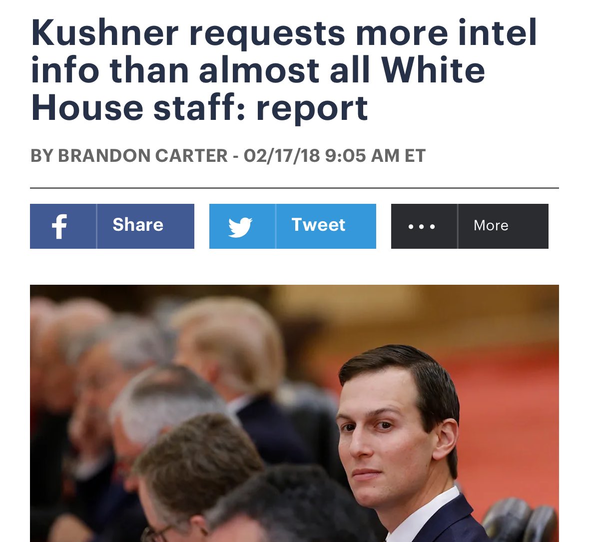 @newrepublic What laying the groundwork for espionage looks like: Jared Kushner 👉🏼 who did not quality for security clearance (was granted by trump) 👉🏼 requested more intelligence information than almost every other trump White House official. thehill.com/homenews/admin…