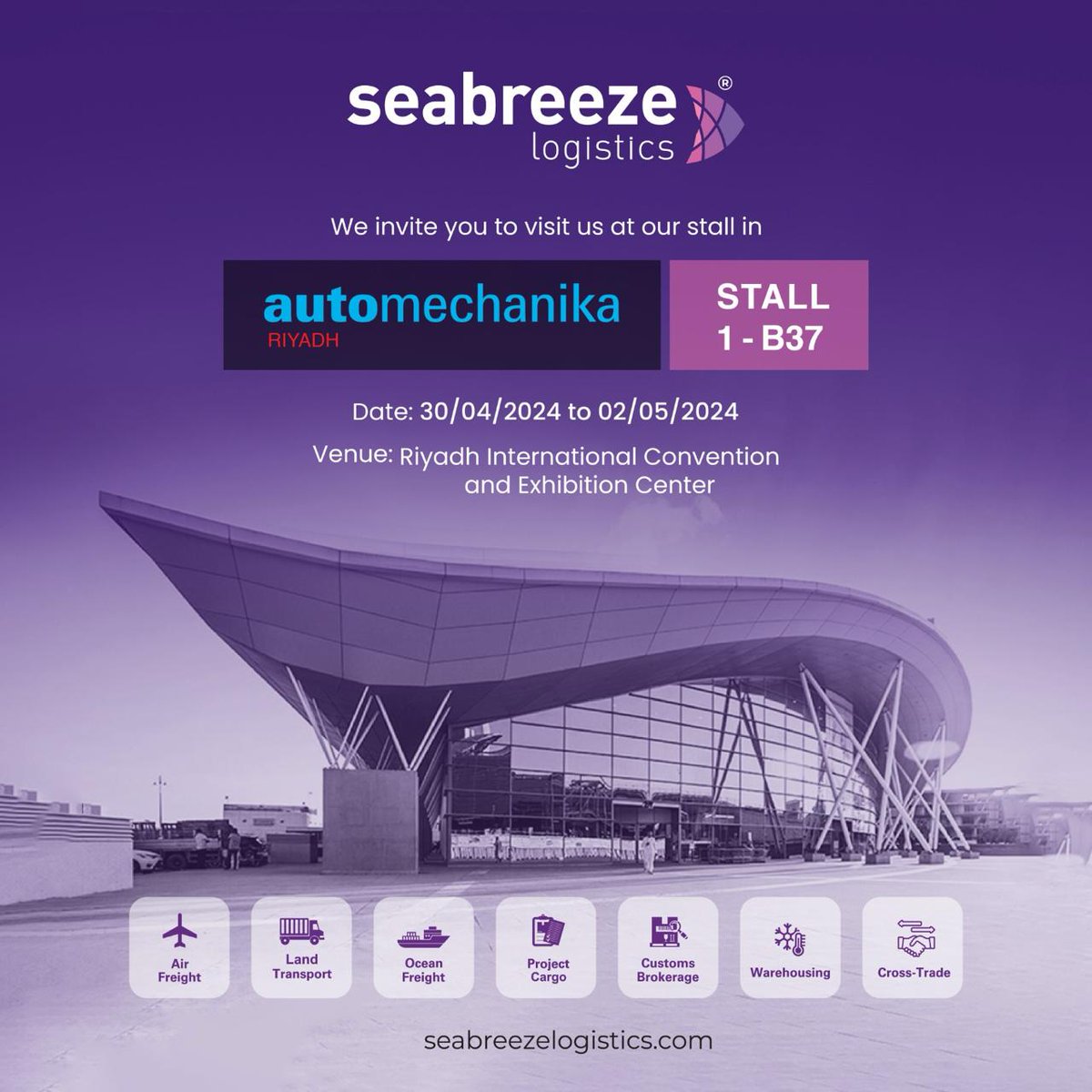 Join us at Automechanica Riyadh! Visit our stall!

#SeabreezeLogistics #GlobalSupplyPartner #AutoExpo #Innovation #VisitUs