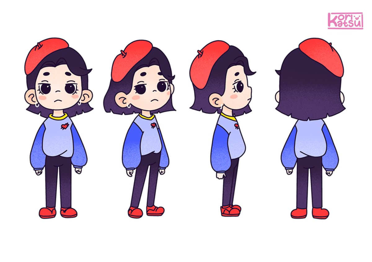 character turnaround i made for class! 🫶🏻

tags ;-
 #artistsupport #chibi #PortfolioDay #arttwt #PNGtubers #characterdesign