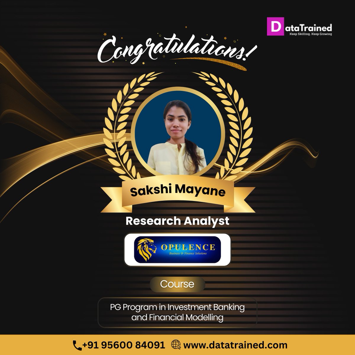 data_trained's tweet image. ✅𝐂𝐨𝐧𝐠𝐫𝐚𝐭𝐬 𝐒𝐚𝐤𝐬𝐡𝐢 𝐌𝐚𝐲𝐚𝐧𝐞 𝐨𝐧 𝐲𝐨𝐮𝐫 𝐧𝐞𝐰 𝐣𝐨𝐛 !!
✅We wish you luck in your future endeavours.
✅You earned it, and it's great to see that your effort finally paid off !!
✅𝐄𝐧𝐫𝐨𝐥𝐥 𝐧𝐨𝐰 : bit.ly/3ygbrI0
#DataTrained