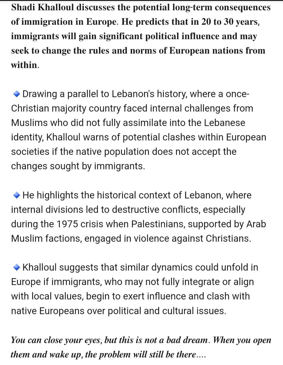 Shadi Khalloul, Aramaic Christian Israeli, reminds us how Lebanon was so rapidly changed from a thriving, joyous place into a conflict ridden, desperate, failed state & points out how easily the chaos could spread through UK & Europe.