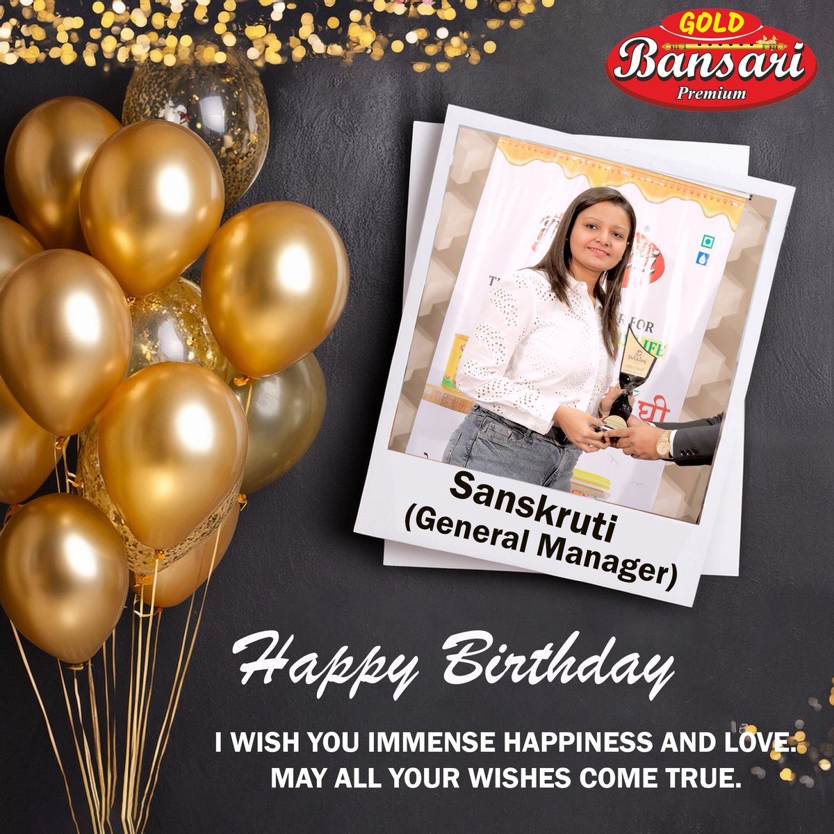 Wishing a Very Happy Birthday to our General Manager, Sanskruti Patel! 🎂 Your leadership inspires us all at Gold Bansari. Here's to another year of success and prosperity! #goldbansarighee #TeamGoldBansari #LeadershipExcellence #birthday #happybirthday@MilkDevkunj