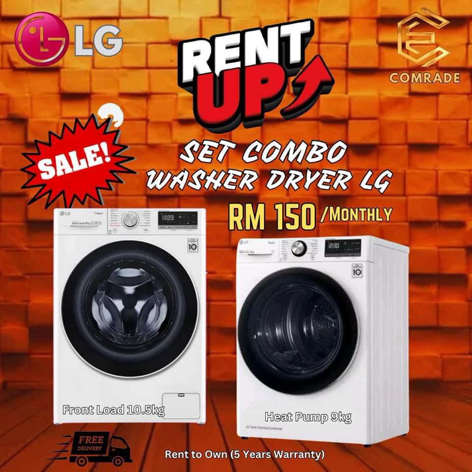 Combo washer + dryer. Sangat murah & senang. Kualiti memang dijamin 💯👍🏻 general warranty 5 tahun + motor warranty 10years. Including service ✅ Register RM1 dah siap boleh pasang 📌