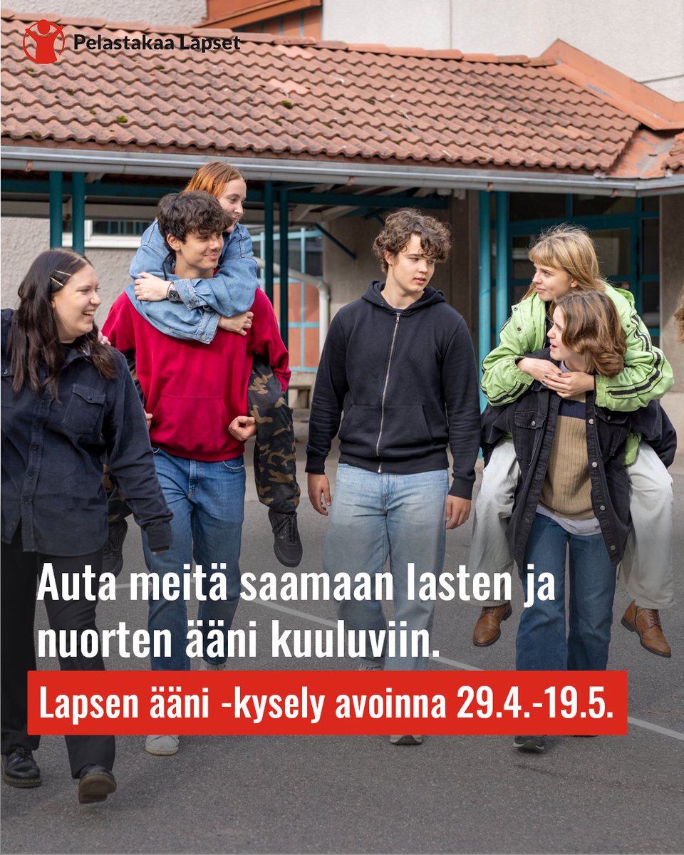 ❗Lapsen ääni -kysely on nyt auki❗

Kyselyn avulla selvitetään 12-17-vuotiaiden kokemuksia elämästä ja hyvinvoinnista. Sen tulosten avulla edistetään päätöksentekoa, joka huomioi lasten ja nuorten mielipiteet. 

Lisätietoja ja linkki kyselyyn: pelastakaalapset.fi/tyomme/mita-te…