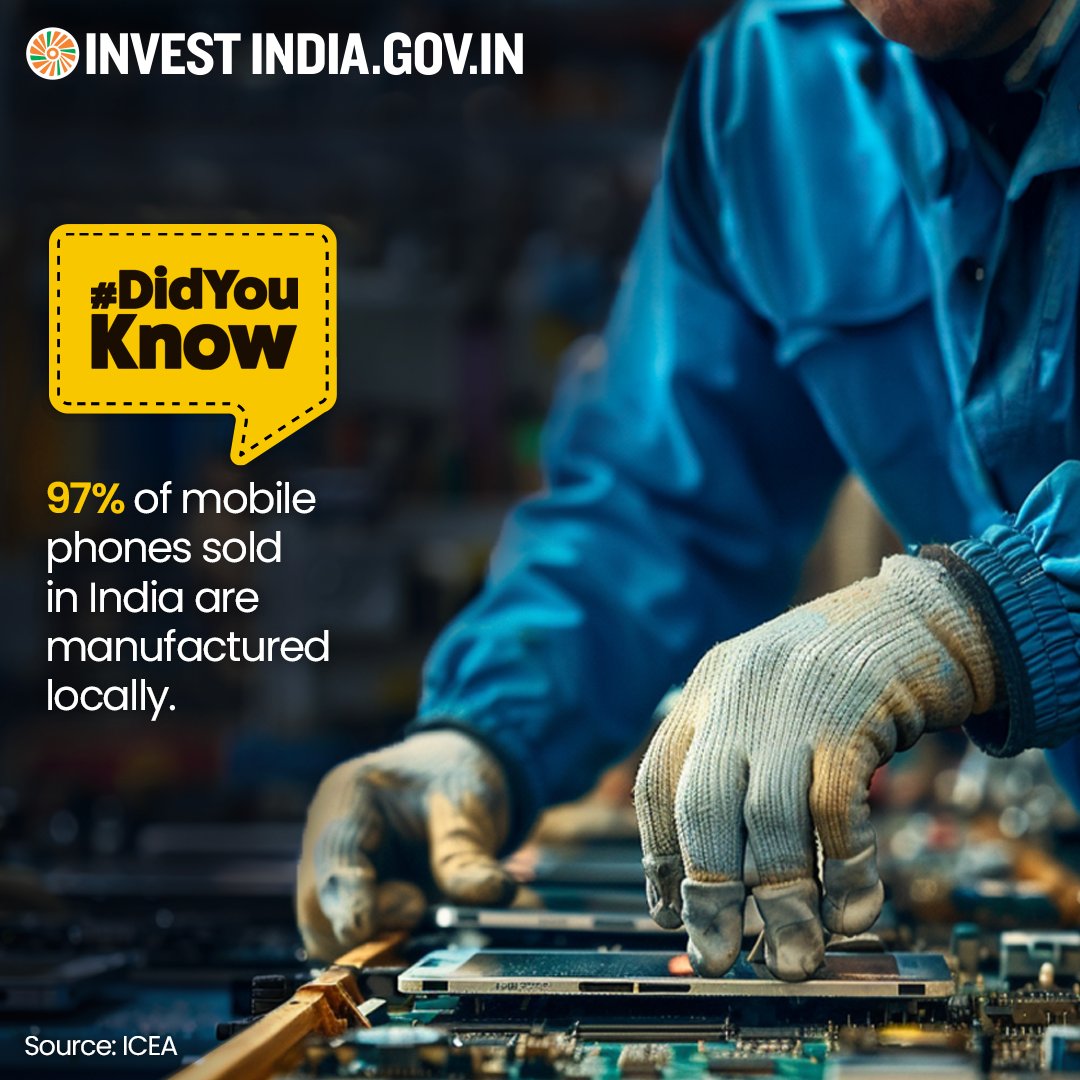 #NewIndia exported a staggering ~USD 11 Billion worth of handsets in 2022-23, firmly etching its mark as the second-largest mobile phone market globally.

Dive into the dynamic world of mobile manufacturing here: bit.ly/II-Telecom

#InvestInIndia #MobilePhones #DidYouKnow