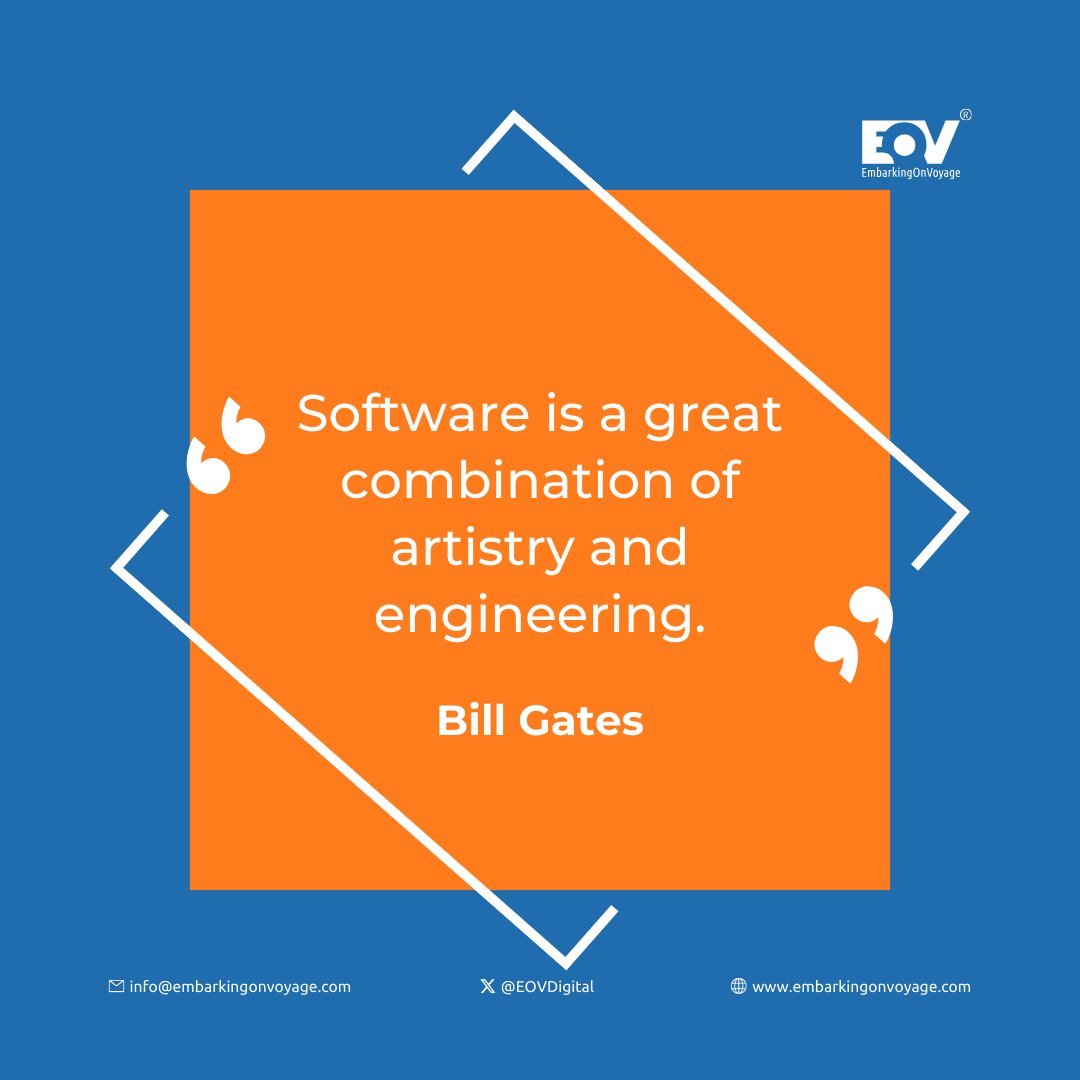 At EOV, we believe software is more than just code. 🖥️ It's the artistry of creative problem-solving meeting the precision of engineering.🔧 Together, they craft the tools that shape our world. 🌍 . . . . . . . #SoftwareDevelopment #BillGates #SoftwareEngineering #ArtofCode