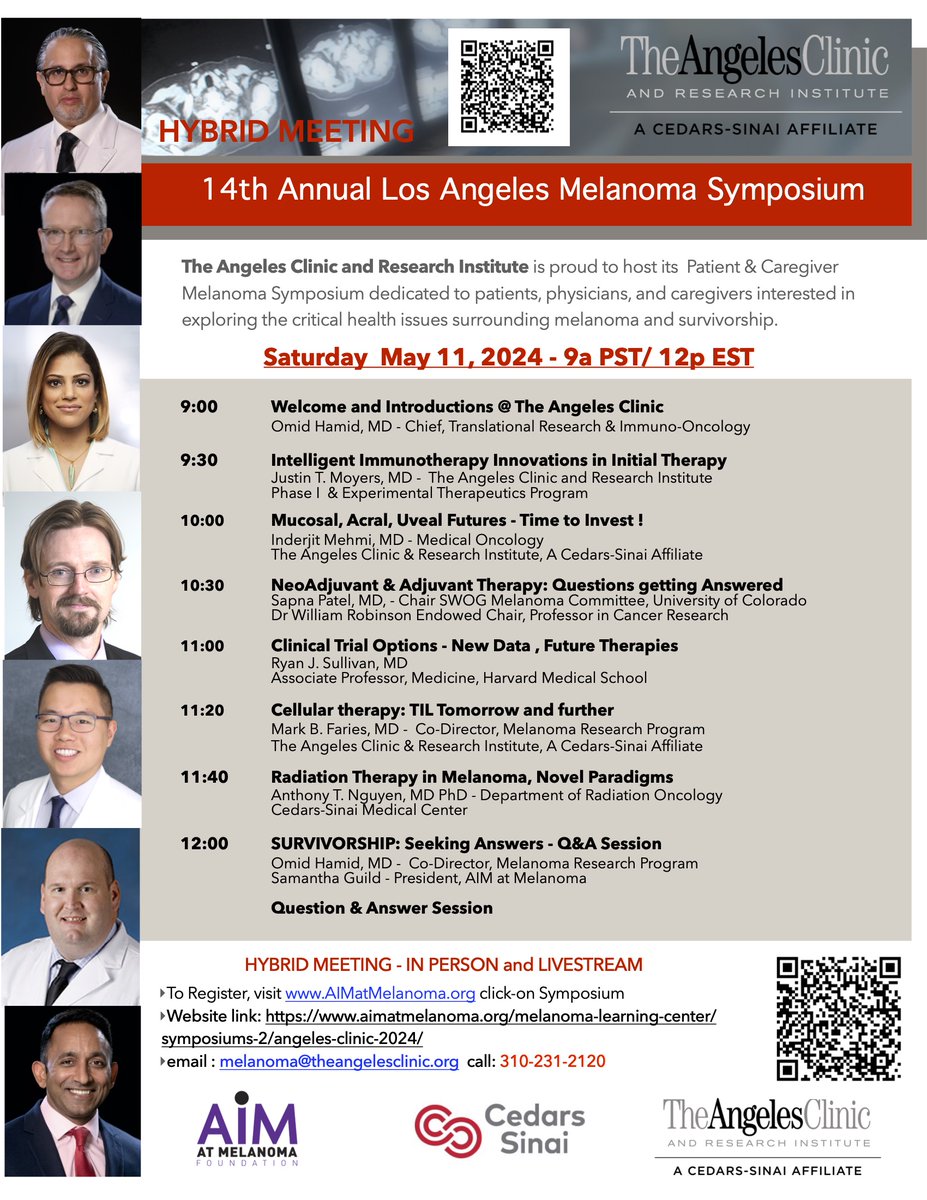 Melanoma Symposium <a href="/angelesclinic/">The Angeles Clinic</a> <a href="/AIMatMelanoma/">AIM at Melanoma Foundation</a> March 11th onsite and virtual 
Patients, Cargivers, physicians, all welcome 
aimatmelanoma.org/melanoma-learn…