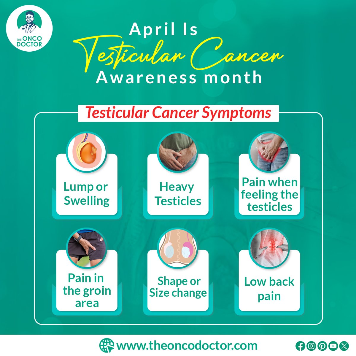 Testicular Cancer, although rare, demands our attention this April.

Recognising symptoms early could be lifesaving.

Join us for Testicular Cancer Awareness Month, spreading knowledge and hope.
#testicularcancer #canser #cancerawerenessmonth #cancerapril2024