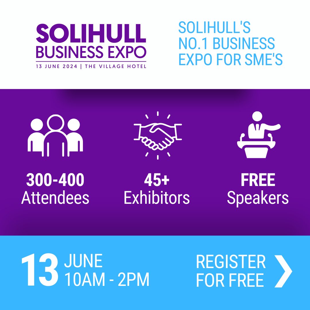 Register for your FREE visitor passes for the Solihull Business Expo or book a stand to engage with over 250 businesses and network with potential clients face-to-face: b2bexpos.co.uk/event/solihull… #SolihullExpo 🆓📣