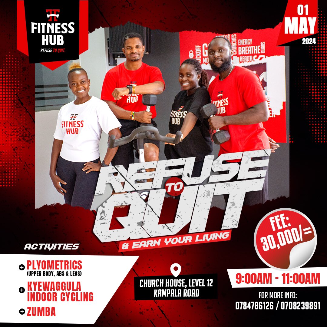 We invite you all to visit us at the FITNESS HUB - Church House, 12th Floor for a 3 in ONE joint class (#Bike, #Plyometrics and #Zumba) with 6 instructors. It’s a 1:30hrs (30mins/session). You are most welcome 🤗. See you there 💪🏾. @Megsport01