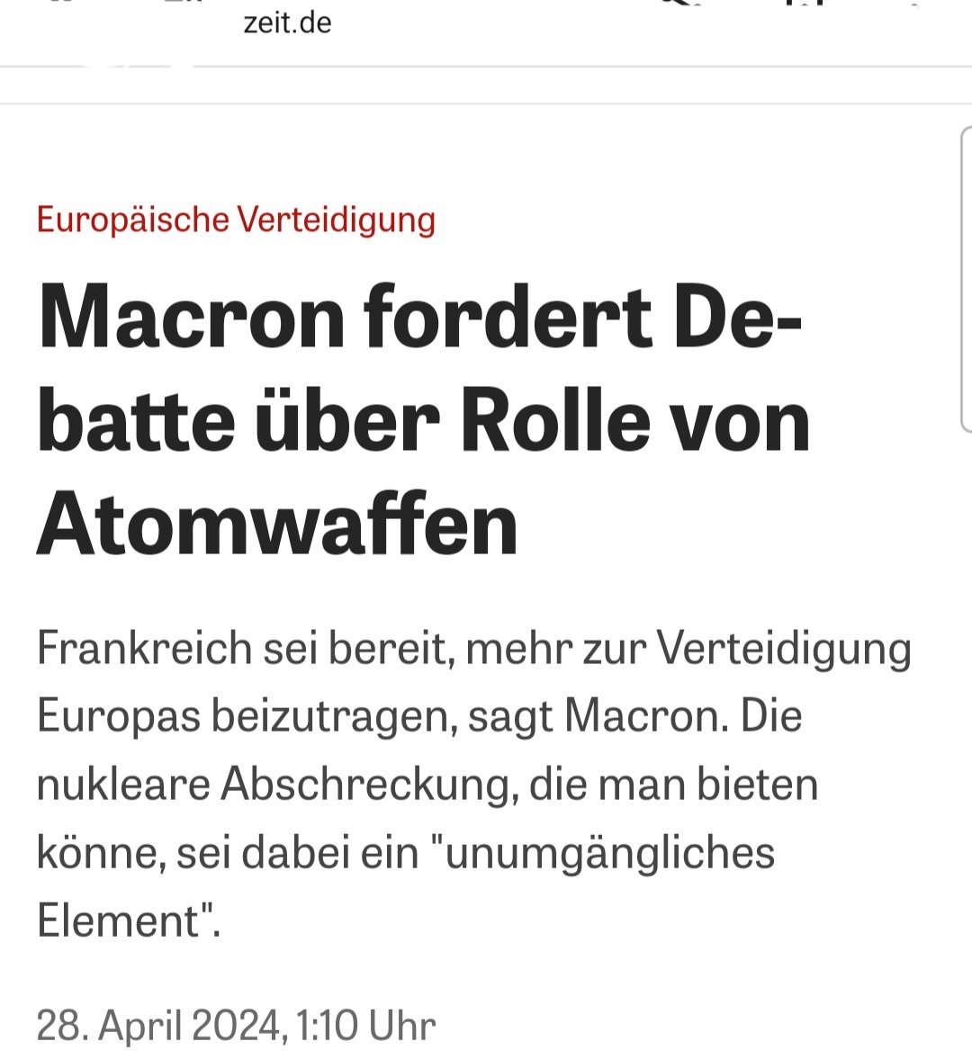 #Macron hat in der Rolle der #Atomwaffen vollkommen recht.
#Scholz druckst wegen des russlandnahen Lagers der SPD herum.
#scholzen