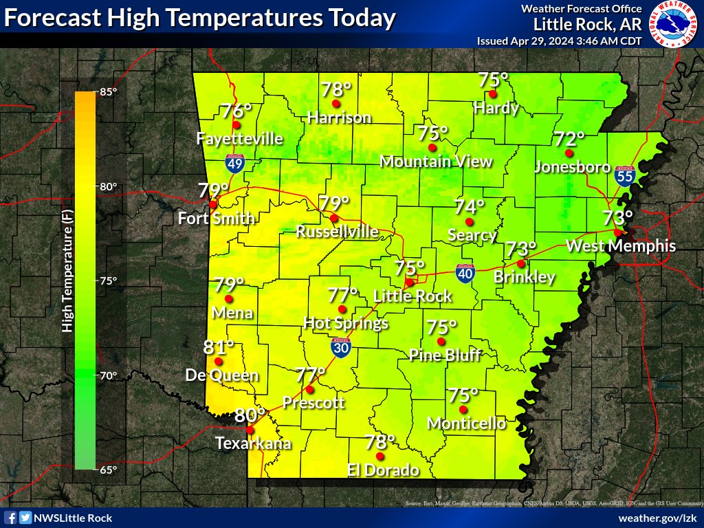 Good Morning Arkansas, After consecutive days of active weather around the region, today offers some quiet weather, with cooler conditions, and some afternoon showers and storms possible across eastern Arkansas later today and tonight. #arwx