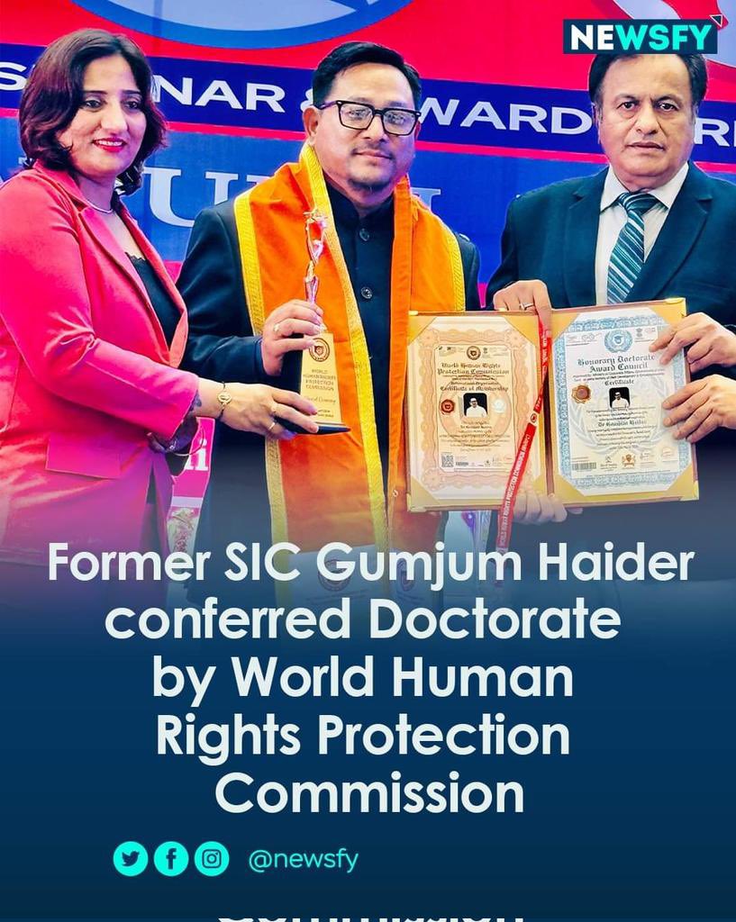 Congratulations to former State Information Commissioner and Chairman, Dream for United Arunachal, Shri @gumjumhaider, on being conferred with an honorary 'Doctorate' by the World Human Rights Protection Commission (WHRPC). Your dedication to human rights advocacy is truly