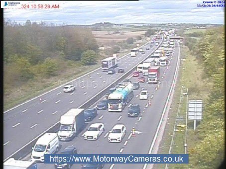 TRAVEL NEWS 11.59 M1 sound bound long queues due to an accident. Traffic tailing back to junction 29a from junction 29. Police expect to have the road clear by 2pm.