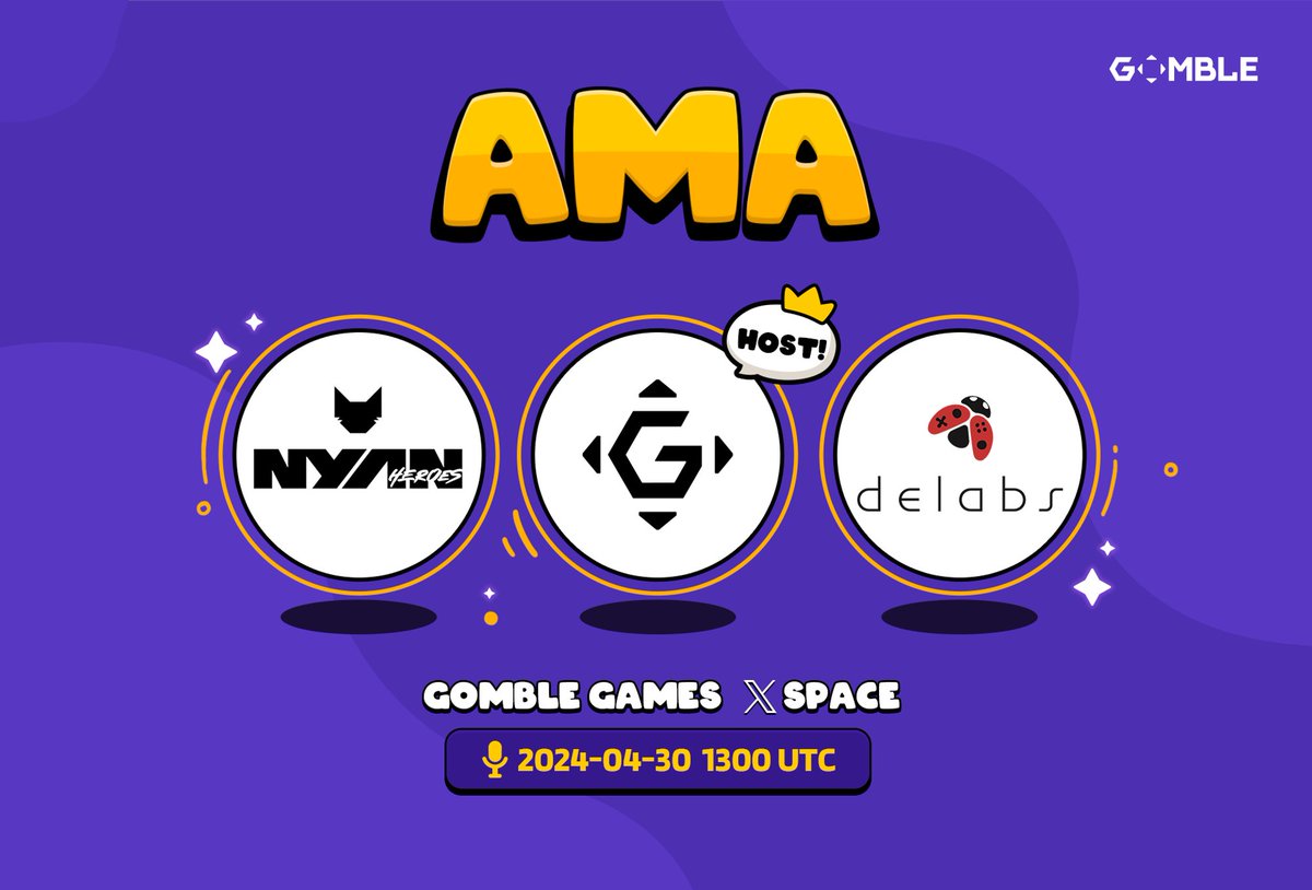 Gomble Games AMA
Ready to level up?
Join the fun with @nyanheroes and @delabsOfficial as we dive into the world of leading gaming projects!

Don’t forget to join and get a redeem code!

📅Date: 2024-04-30, 1300 UTC