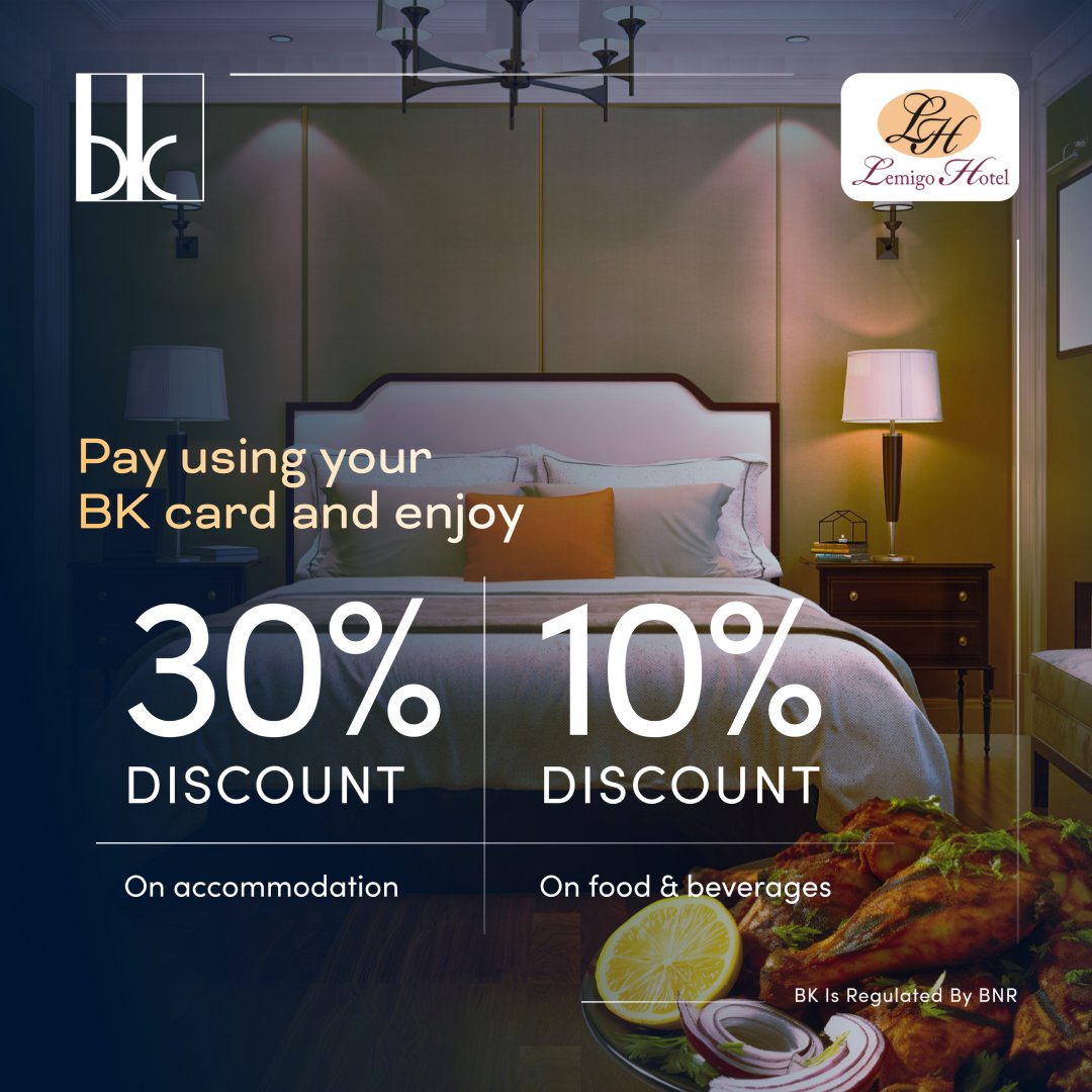 Whether you are staying or just grabbing a bite at Lemigo Hotel, pay with your BK card and enjoy a discount😉. We got you!! #NanjyeNiBK