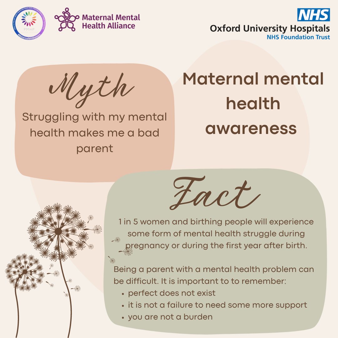 Demystifying Perinatal Mental Illness. It’s time to talk about it and stop the stigma! If you need to talk to someone about your mental health in the Perinatal period, please reach out to your midwife, health visitor or GP. #MaternityMentalHealthAwareness @OUHospitals