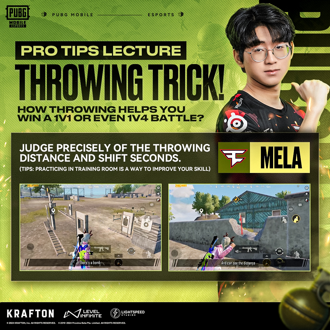 🌟Dive into the expert insights with FAZE MELA's pro tips lecture on throwing tricks! 🔥Discover how mastering throwing techniques can turn the tide in 1v1 or even 1v4 battles! What other pro tips are you eager to learn? #pubgmobile #pubgm #pubgmesports #pubgmobileesports