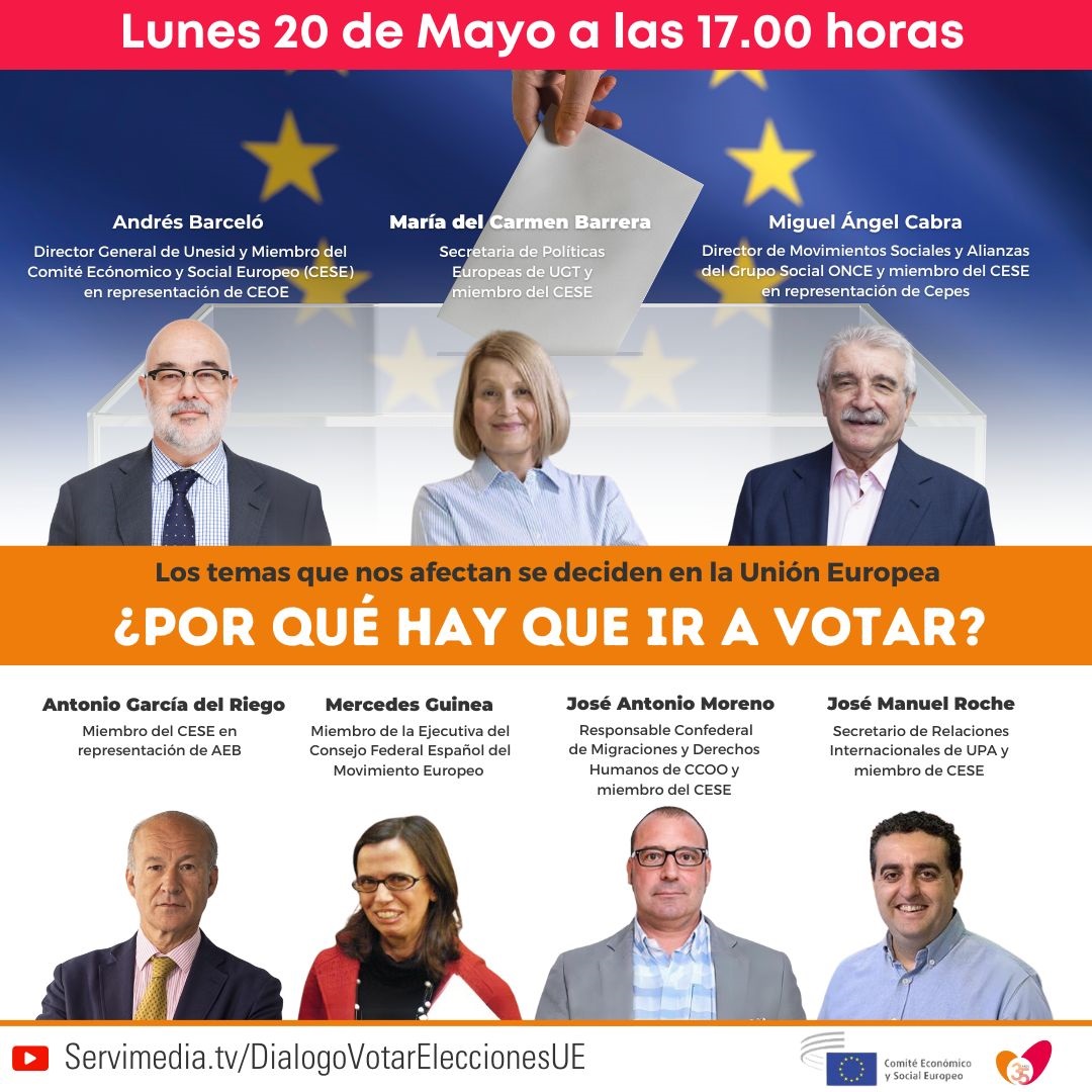 🆕Nuevo #DiálogoServimedia 🗳️Hablaremos sobre los motivos para votar en las europeas 👥Con representantes @UGT_Comunica, @CEOE_ES, @GrupoSocialONCE, @CCOO, @UPA_Federal, @Aebanca y @MovimientoEurop 🗓️El 20 de mayo a las 17:00 ✍️Inscríbete👇 servimedia.es/dialogos/elecc…