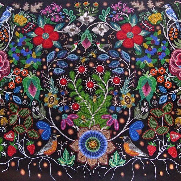 Christi Belcourt, contemporary Métis visual artist known for her paintings which depict floral patterns inspired by Métis and First Nations historical beadwork art #womensart