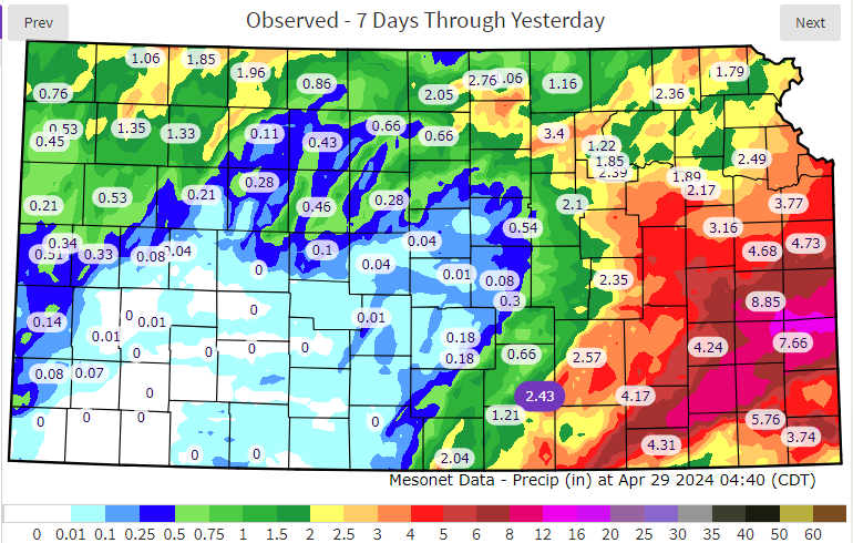 Here's the forecast I put out last Tuesday and here's the observed totals on the @ksmesonet. Happy to see some spot over delivered... Unfortunately, the biggest bust in the forecast was Central Kansas. More on the way this week... stay tuned!