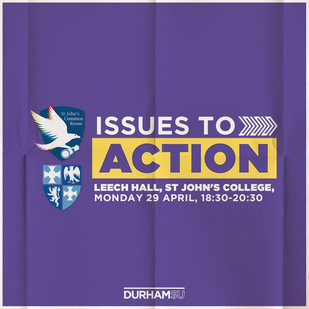 St John's College is hosting an Issues to Action event today between 18:30-20:30. This is an opportunity for students to come together and discuss topics including hidden university costs, induction, environmental sustainability and more. forms.office.com/pages/response…