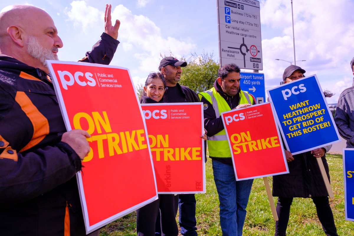 pcs_union's tweet image. More than 300 PCS members working in Heathrow terminals 2, 3, 4 and 5 walked out at 5am today. They will be on strike until May 3

#Solidarity 💪✊👏