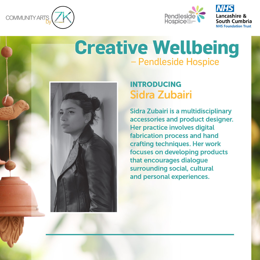 Please welcome our Community Artist Sidra Zubairi who will be leading our series of new workshops at Pendleside Hospice! @BPRCVS @fhwbconsortium @WeAreLSCFT @pendlesidehosp #pendlesidehospice #communityartsbyzk #art #creative #collaboration #communityarts #workshop #clayart
