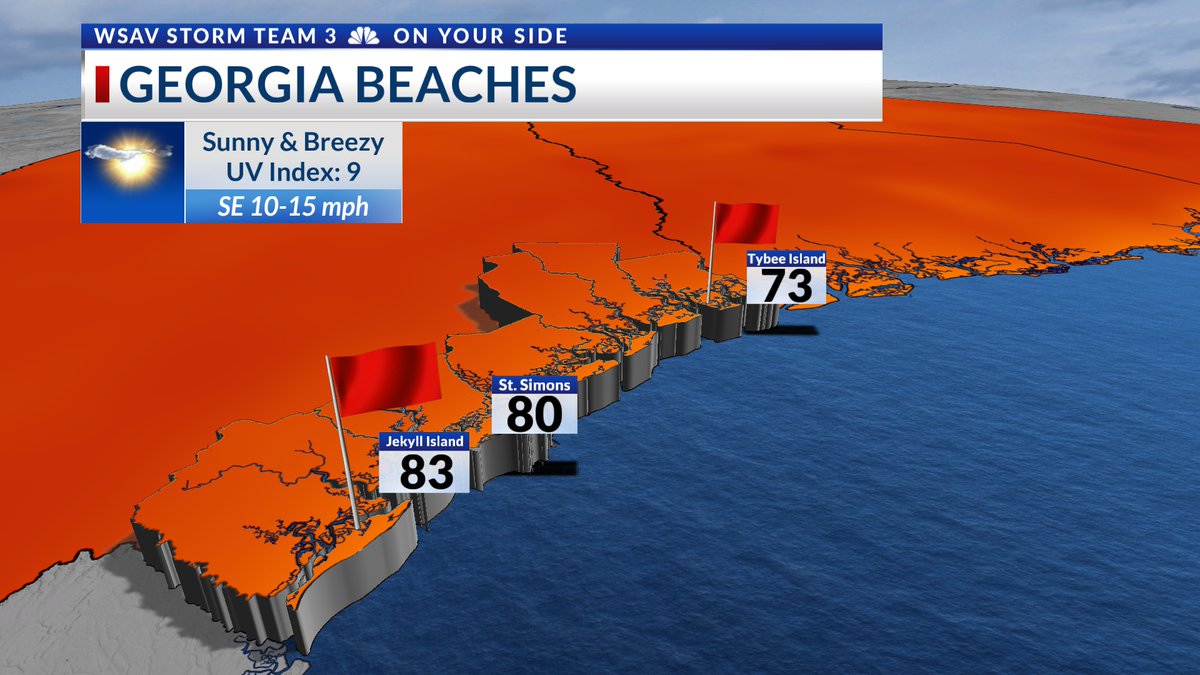 A nice, sunny, and breezy beach day, but there is a moderate risk for rip currents again through this evening.

@WSAVBrianM @WSAV @WSAVAlysaC @WSAVScottR
