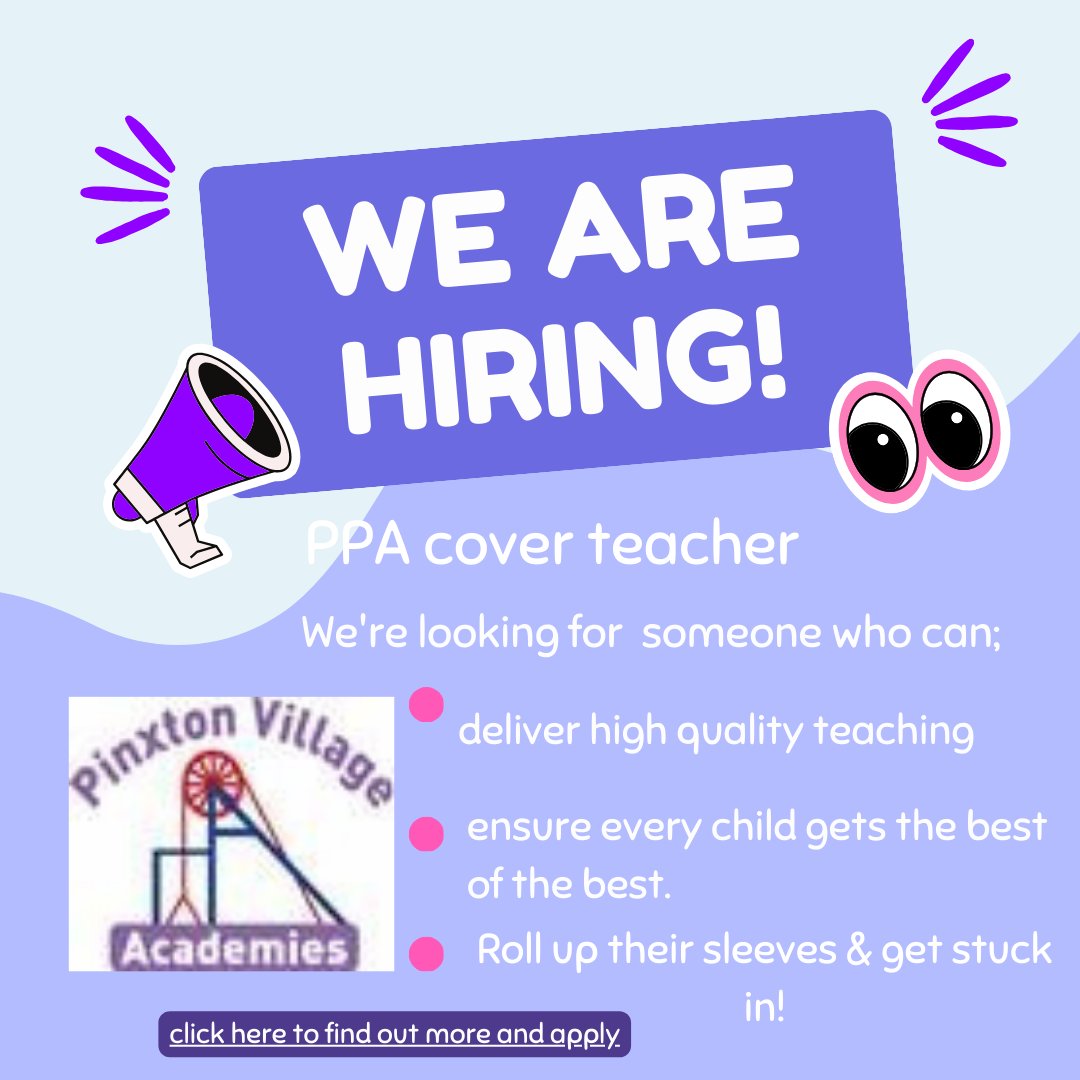 We are looking for a PPA/ Leadership cover teacher (Maternity Cover) to join our team. flyinghighpartnership.co.uk/job/?Category=… #teampinxton #hiring #hiringnow #newjob #newadventure