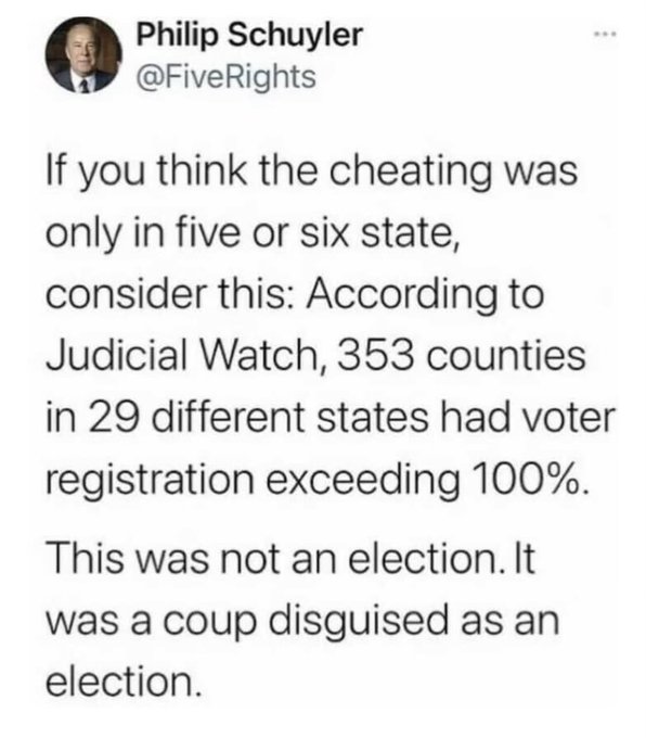 🚨 ELECTION FRAUD Note about the 2020 election 353 counties in 29 states had voter registration exceeding 100%