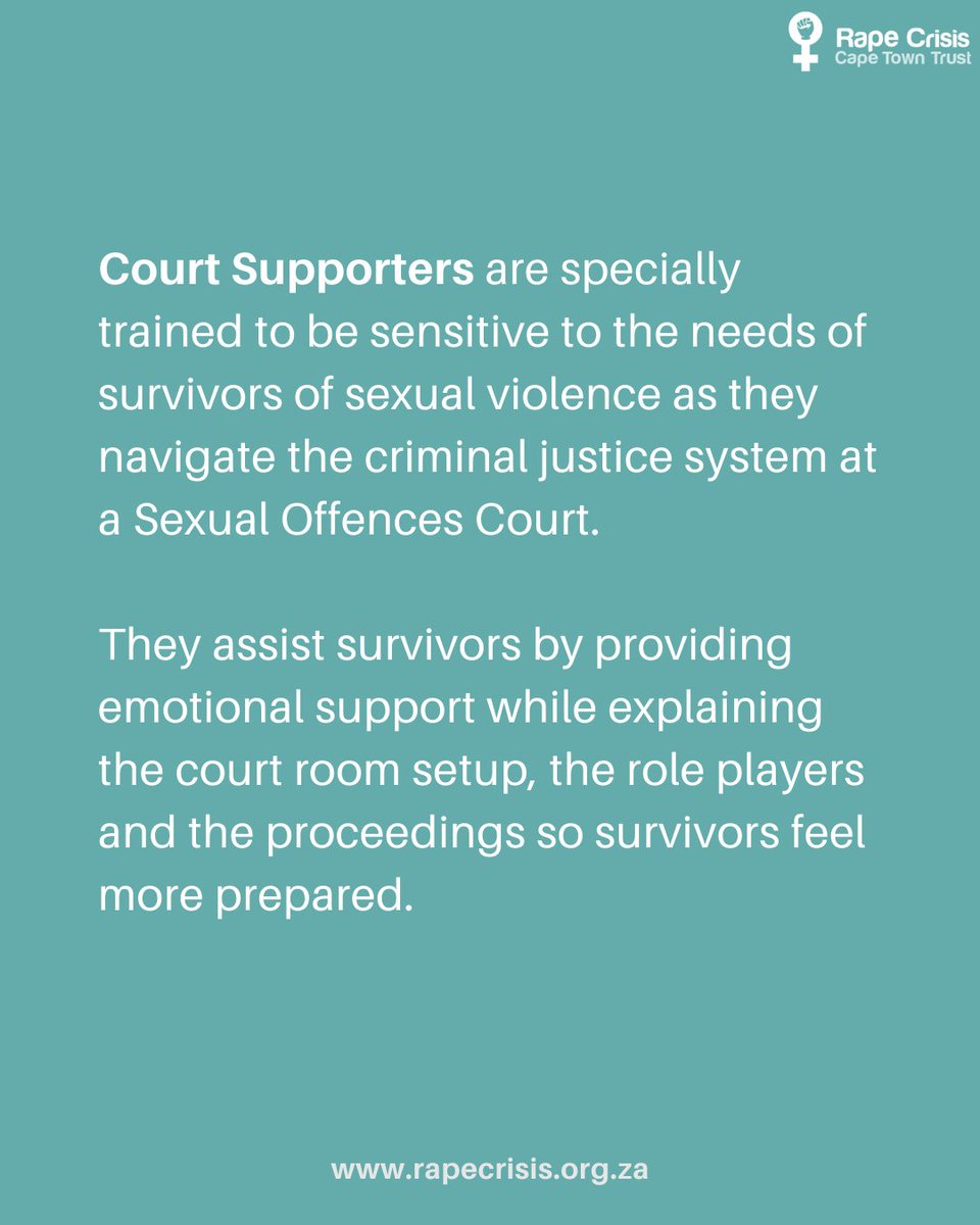 Survivors, there’s nothing easy about facing a perpetrator in court, but you don’t have to do it alone.

To book a pre-trial consultation for an in-depth briefing, or to find out more about how our court supporters can help you, call us on 021 447 1467