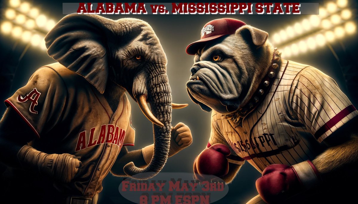 Alabama takes on Mississippi State under the lights! Who will dominate the field? Don't miss the showdown – Friday, May 3rd, 8 PM on ESPN!

Set those reminders, wear your colors, and let's cheer our hearts out for the team! Go Bama! #RollTide #BamaVsMissState #FridayNightLights…