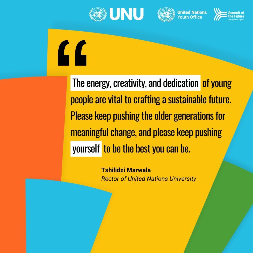 ✊ 'Please keep pushing the older generations for meaningful change, and keep pushing yourself to be the best you can be.' — UNU Rector @tmarwala's message to young people 📣 📝 Sign @UNYouthAffairs' open letter and let your voice be heard ✉️ buff.ly/3xZvhgo #YouthLead